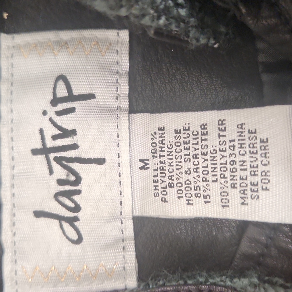 Daytrip Black Green Faux Leather Jacket With Removable Hood. Size M - Picture 3 of 8